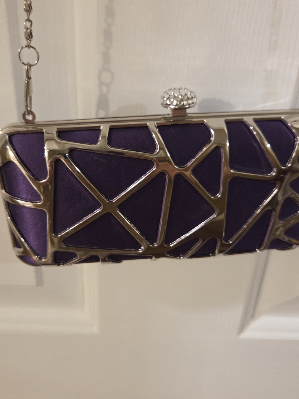 Elegant Purple Satin Evening Clutch with Silver Accent